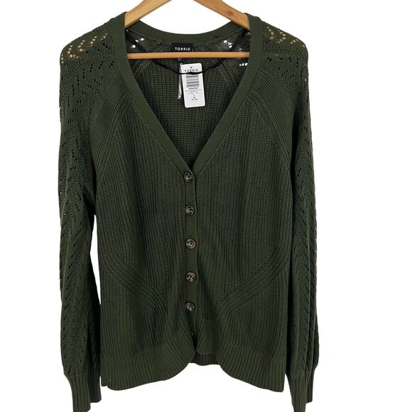 Torrid Women Pointelle Sleeve Cardigan Sweater Green Size 1 1X NEW - Picture 1 of 11